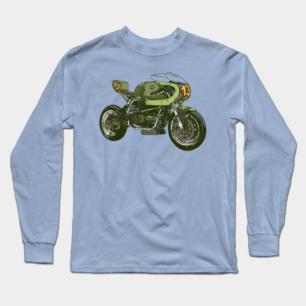 Green Café Racer Long Sleeve T-Shirt by nerdgonalley